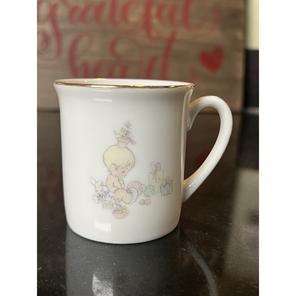Vintage 1988 Precious Moments Baby Mug Gold Rim Enesco Samuel Butcher 3 In